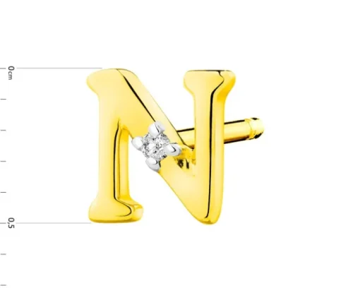 Pojedynczy kolczyk z żółtego złota z diamentem - litera N - 0,004 ct - próba 375