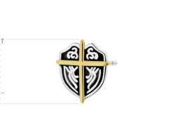 Pojedynczy srebrny kolczyk z emalią - krzyż, tarcza