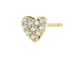 Pojedynczy złoty kolczyk z cyrkoniami - serce