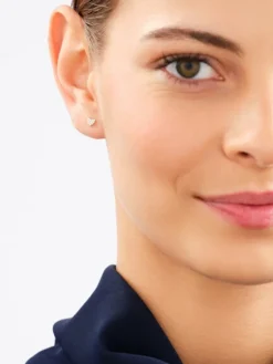 Pojedynczy złoty kolczyk z cyrkoniami - serce