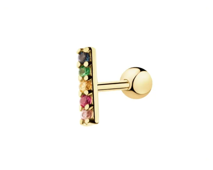 Pojedynczy złoty kolczyk z cyrkoniami do piercingu