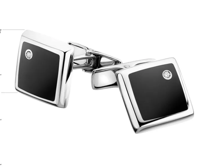 Spinki do mankietów w białym złocie z brylantami i onyksami - próba 585