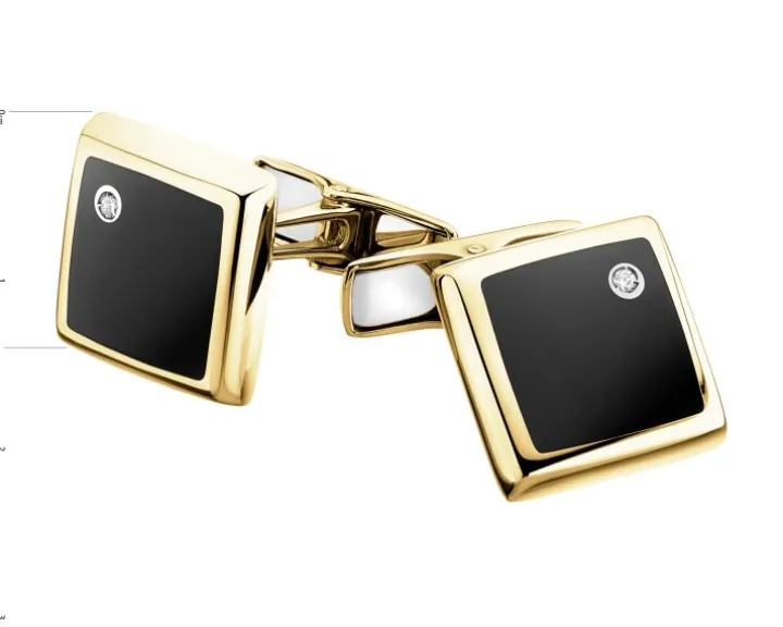 Spinki do mankietów w żółtym złocie z brylantami i onyksami - próba 585