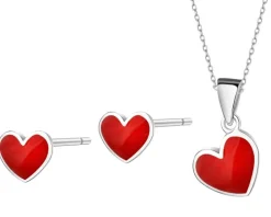 Srebrne kolczyki i zawieszka z emalią - komplet - serca