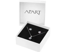 Srebrne kolczyki i zawieszka z cyrkoniami, łańcuszek - komplet - kwiaty