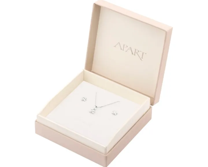 Srebrne kolczyki i zawieszka, łańcuszek - komplet