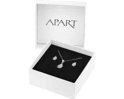 Srebrne kolczyki i zawieszka z cyrkoniami, łańcuszek - komplet - liście