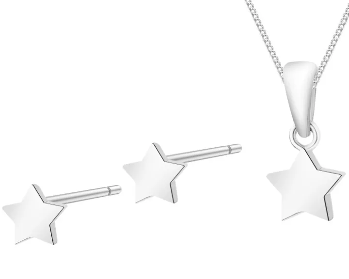 Srebrne kolczyki i zawieszka, łańcuszek - komplet - gwiazdy