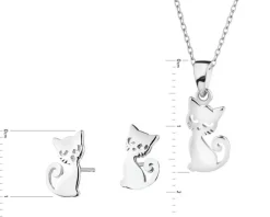 Srebrne kolczyki, zawieszka i łańcuszek - komplet - koty
