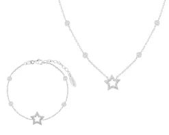 Srebrny naszyjnik i bransoletka z cyrkoniami - komplet - gwiazdy