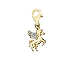 Zawieszka charms z żółtego złota z diamentami - jednorożec - 0,01 ct - próba 375