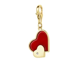 Zawieszka charms z żółtego złota z diamentem i emalią - serca - 0,004 ct - próba 375