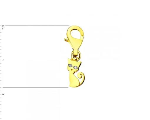 Zawieszka charms z żółtego złota z diamentami - kot - 0,006 ct - próba 375