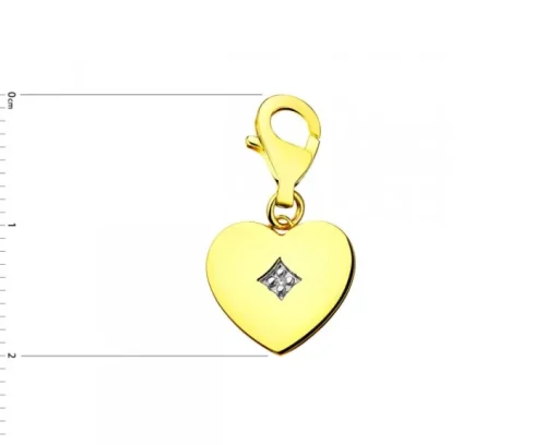Zawieszka charms z żółtego złota z diamentem - serce - 0,003 ct - próba 375