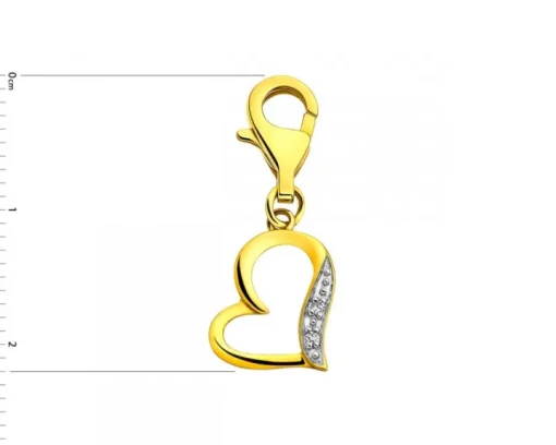 Zawieszka charms z żółtego złota z diamentami - serce - 0,006 ct - próba 585