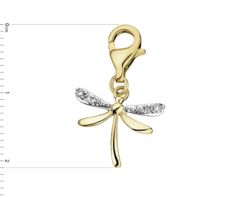 Zawieszka charms z żółtego złota z brylantami - ważka - 0,04 ct - próba 375
