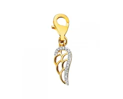 Zawieszka charms z żółtego złota z diamentami - skrzydło - 0,01 ct - próba 375