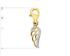 Zawieszka charms z żółtego złota z diamentami - skrzydło - 0,01 ct - próba 375