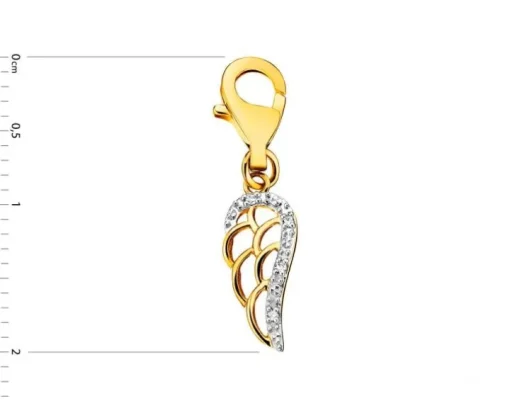 Zawieszka charms z żółtego złota z diamentami - skrzydło - 0,01 ct - próba 375
