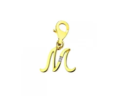 Zawieszka charms z żółtego złota z diamentem - litera M - 0,004 ct - próba 375