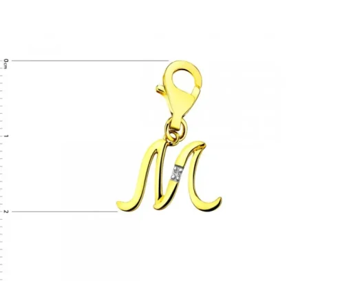 Zawieszka charms z żółtego złota z diamentem - litera M - 0,004 ct - próba 375