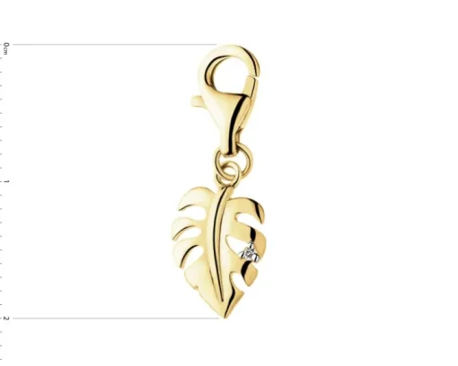 Zawieszka charms z żółtego złota z diamentem - monstera - 0,005 ct - próba 375