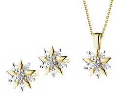 Zawieszka i kolczyki z żółtego złota z diamentami - komplet - 0,01 ct - próba 375