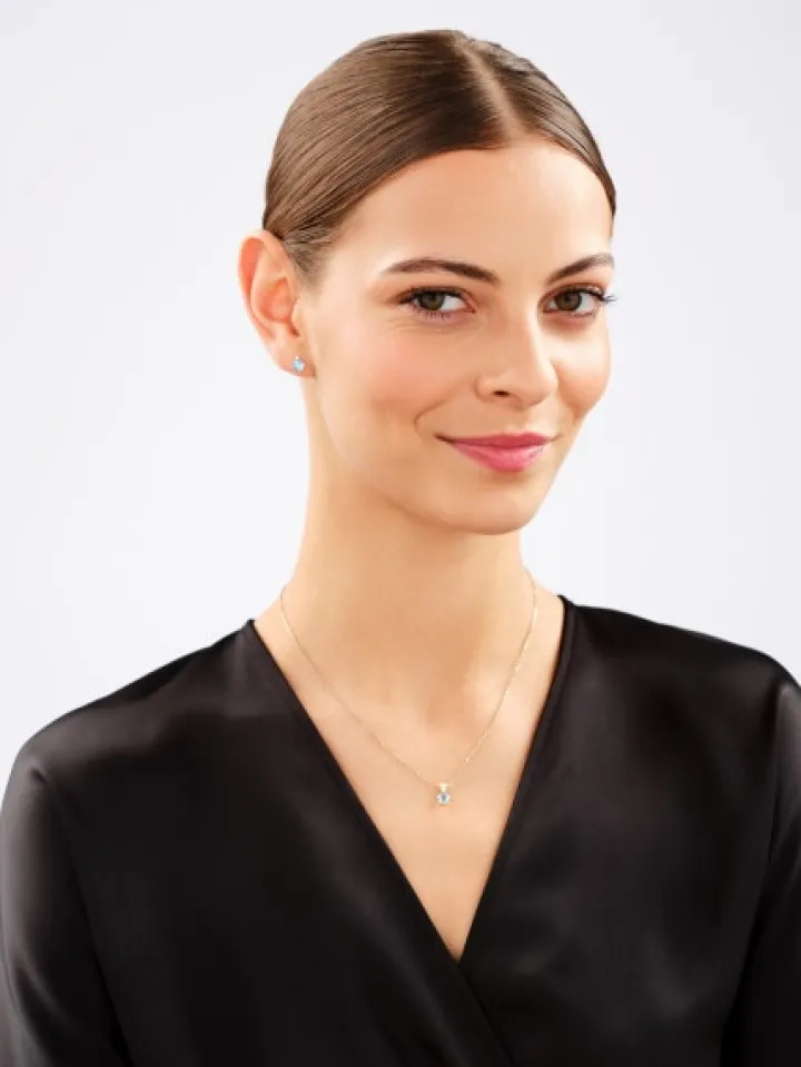 Zawieszka i kolczyki z żółtego złota z diamentami i topazami - komplet - próba 375