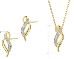 Zawieszka i kolczyki z żółtego złota z diamentami - komplet - 0,01 ct - próba 375