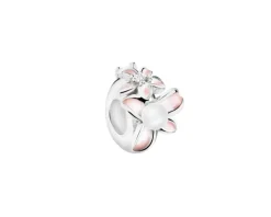 Zawieszka srebrna beads - stoper - z cyrkoniami, perłą i emalią - kwiaty