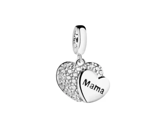 Zawieszka srebrna beads - serce, mama