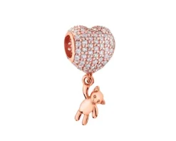 Zawieszka srebrna beads z cyrkoniami - miś, serce