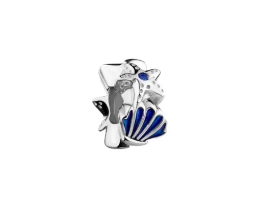Zawieszka srebrna beads z cyrkoniami - stoper - rozgwiazda, muszelka