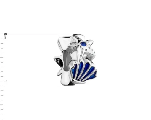 Zawieszka srebrna beads z cyrkoniami - stoper - rozgwiazda, muszelka