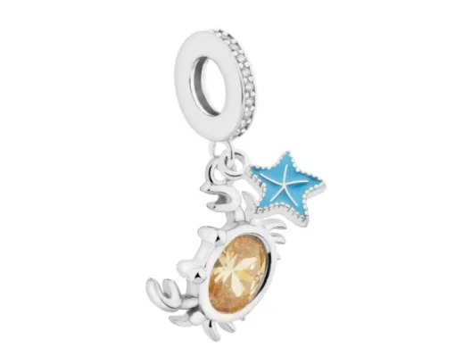 Zawieszka srebrna beads z cyrkoniami i emalią - krab, rozgwiazda