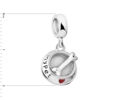 Zawieszka srebrna beads z emalią - miska, kość, pies