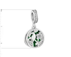 Zawieszka srebrna beads z cyrkoniami i emalią - kwiaty, ptak