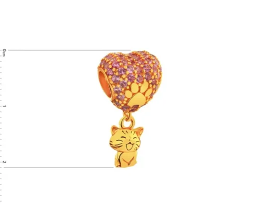 Zawieszka srebrna beads z cyrkoniami - serce, kot, łapka