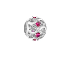 Zawieszka srebrna beads z cyrkoniami - serce, korona