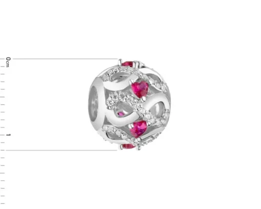 Zawieszka srebrna beads z cyrkoniami - serce, korona