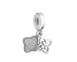 Zawieszka srebrna beads z cyrkoniami - kwiaty