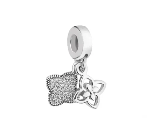 Zawieszka srebrna beads z cyrkoniami - kwiaty