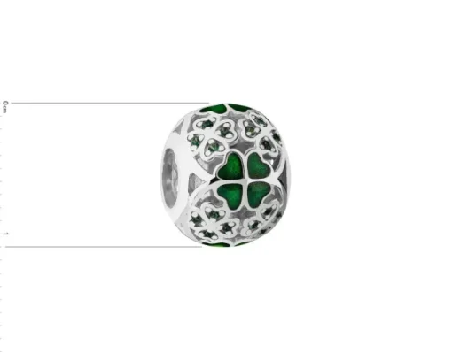 Zawieszka srebrna beads z cyrkoniami i emalią - koniczyna
