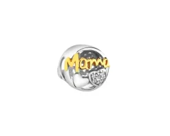 Zawieszka srebrna beads z cyrkoniami - mama, serce