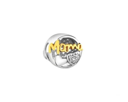 Zawieszka srebrna beads z cyrkoniami - mama, serce