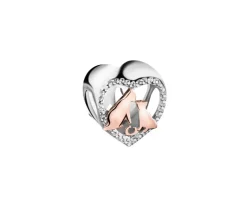 Zawieszka srebrna beads z cyrkoniami - koty, serce