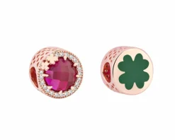Zawieszka srebrna beads z cyrkoniami i emalią - koniczyna
