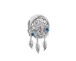 Zawieszka srebrna beads z cyrkoniami - łapacz snów