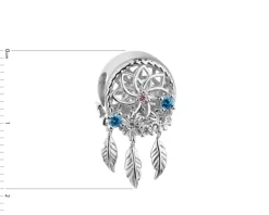Zawieszka srebrna beads z cyrkoniami - łapacz snów