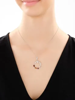 Zawieszka srebrna z bursztynem - liście, koło